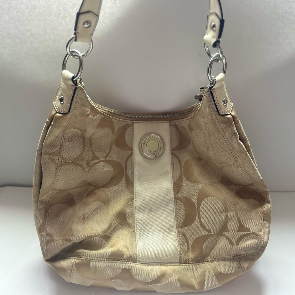 COACH Signature F19281 Cream/Beige Jacquard Boho Handbag